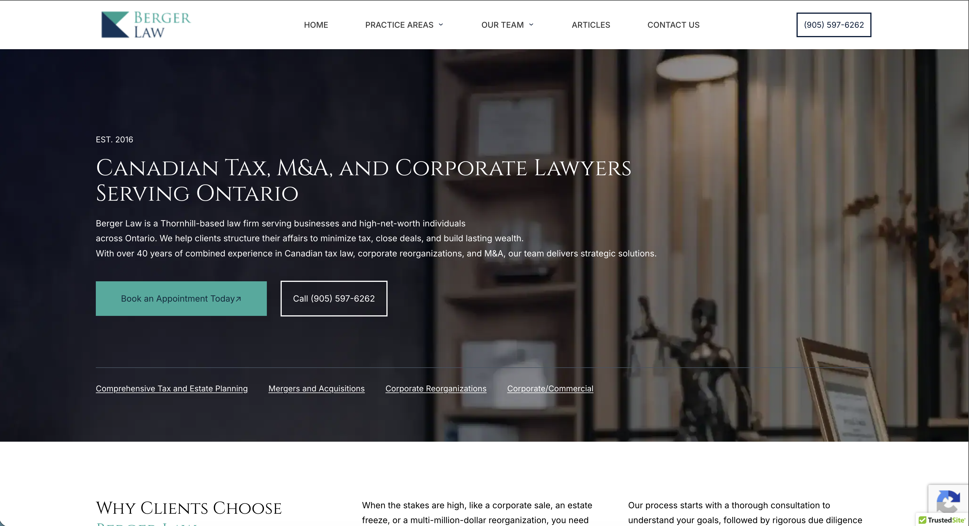 Berger Law website homepage.